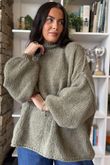 Big Softie Funnel Grunge Knit Soft Khaki - 